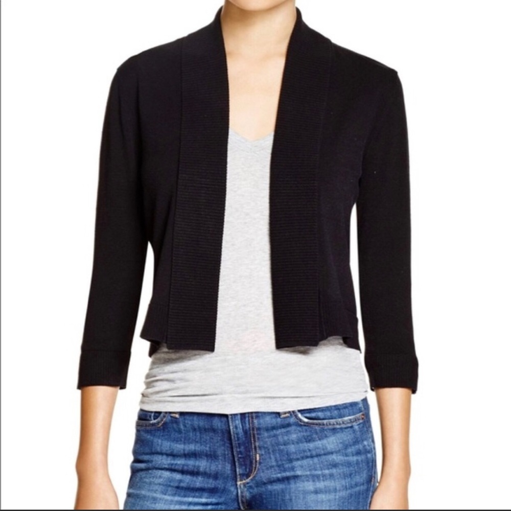 Calvin Klein Black Silk Blend Cropped 3/4 Sleeve Shrug / Bolero Cardigan - M